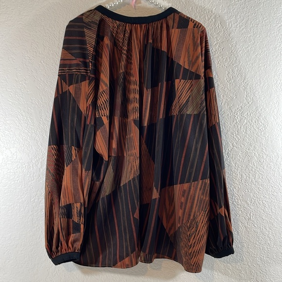 Zara Basic Oversized Blouse Shirt Tunic Boho Brown Geometric Size Small - Picture 5 of 11